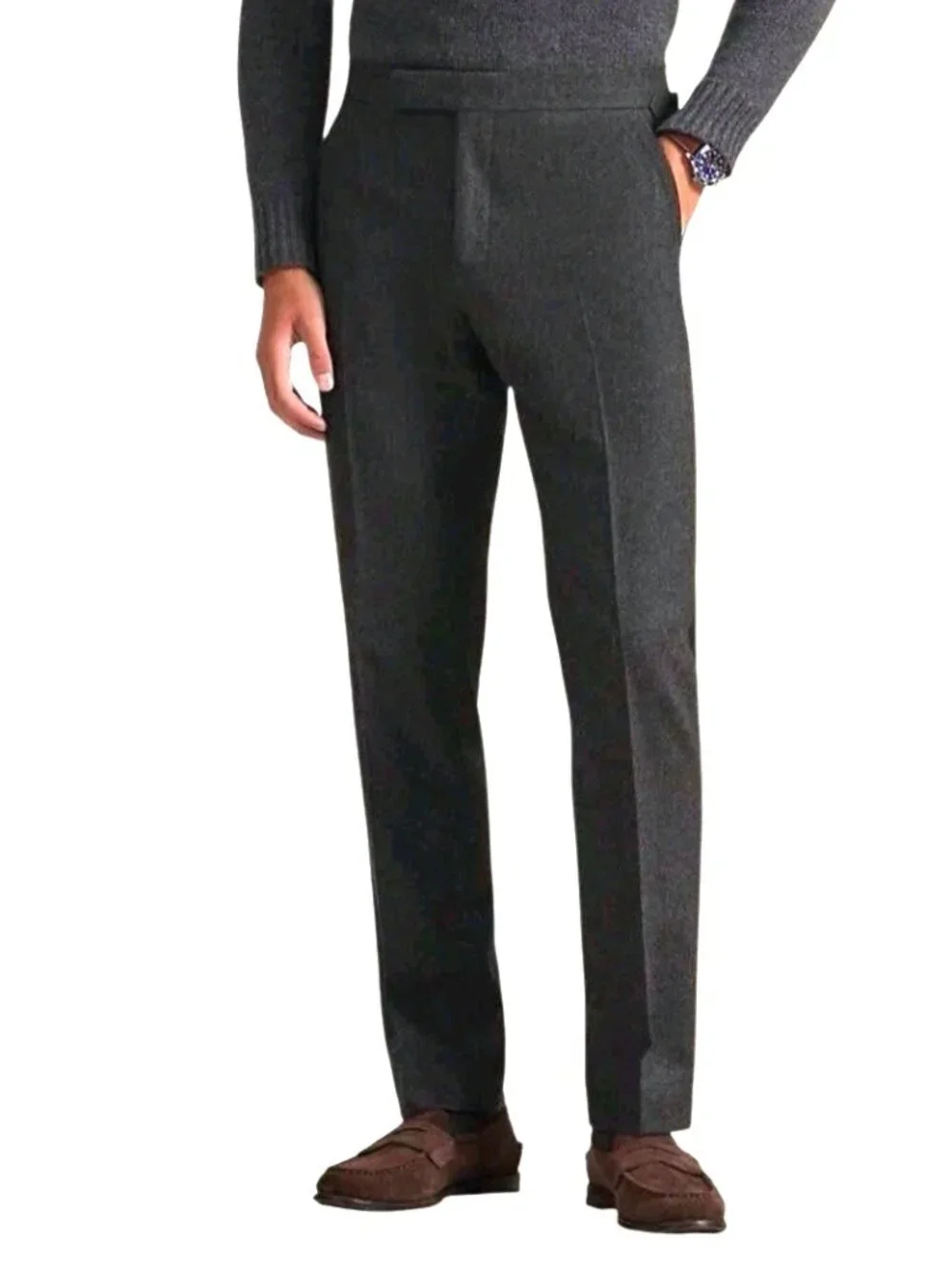 Polo Ralph Lauren Men Pants Size 36 Charcoal Gray Wool Twill Trousers Unhemmed